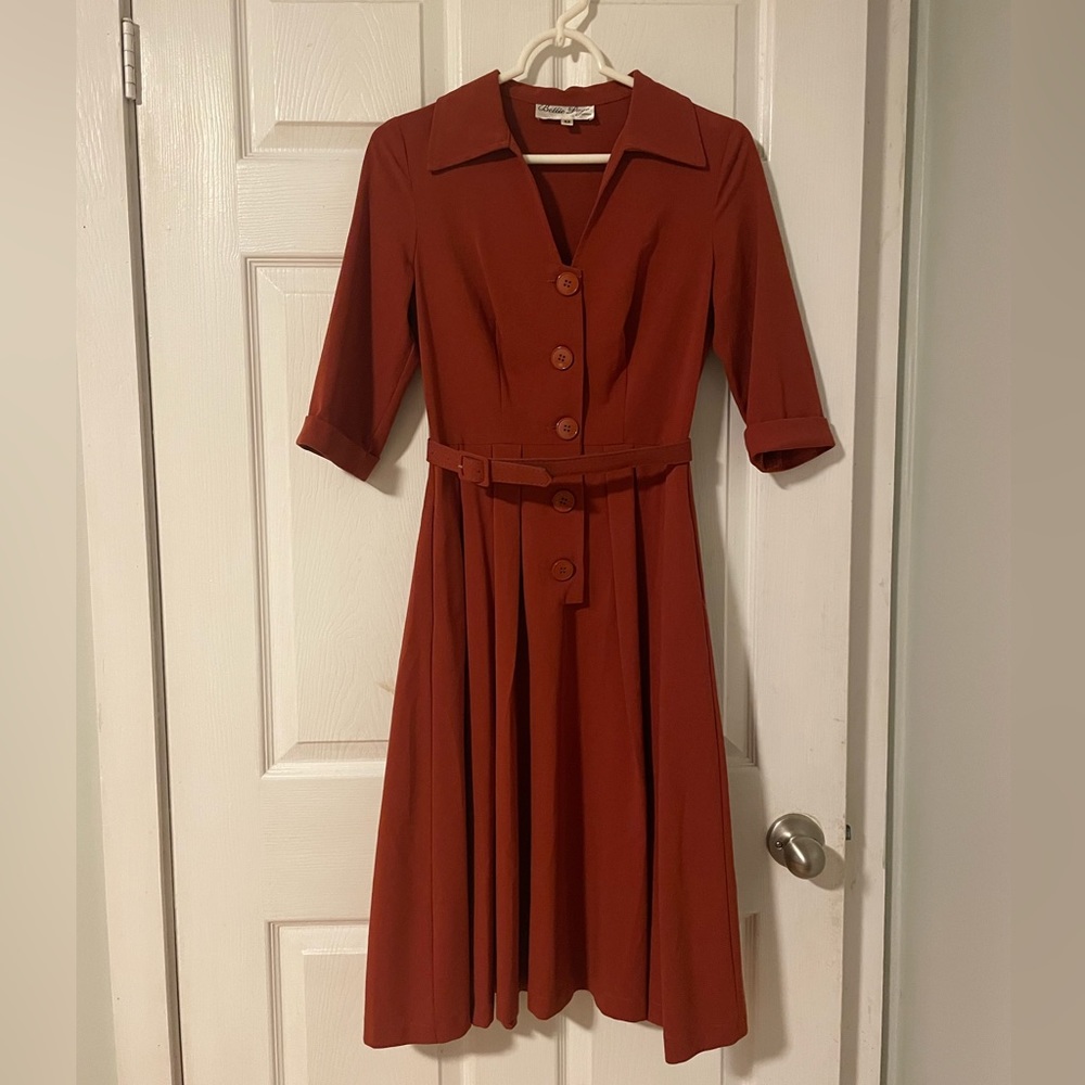 Vintage button down belted dress
